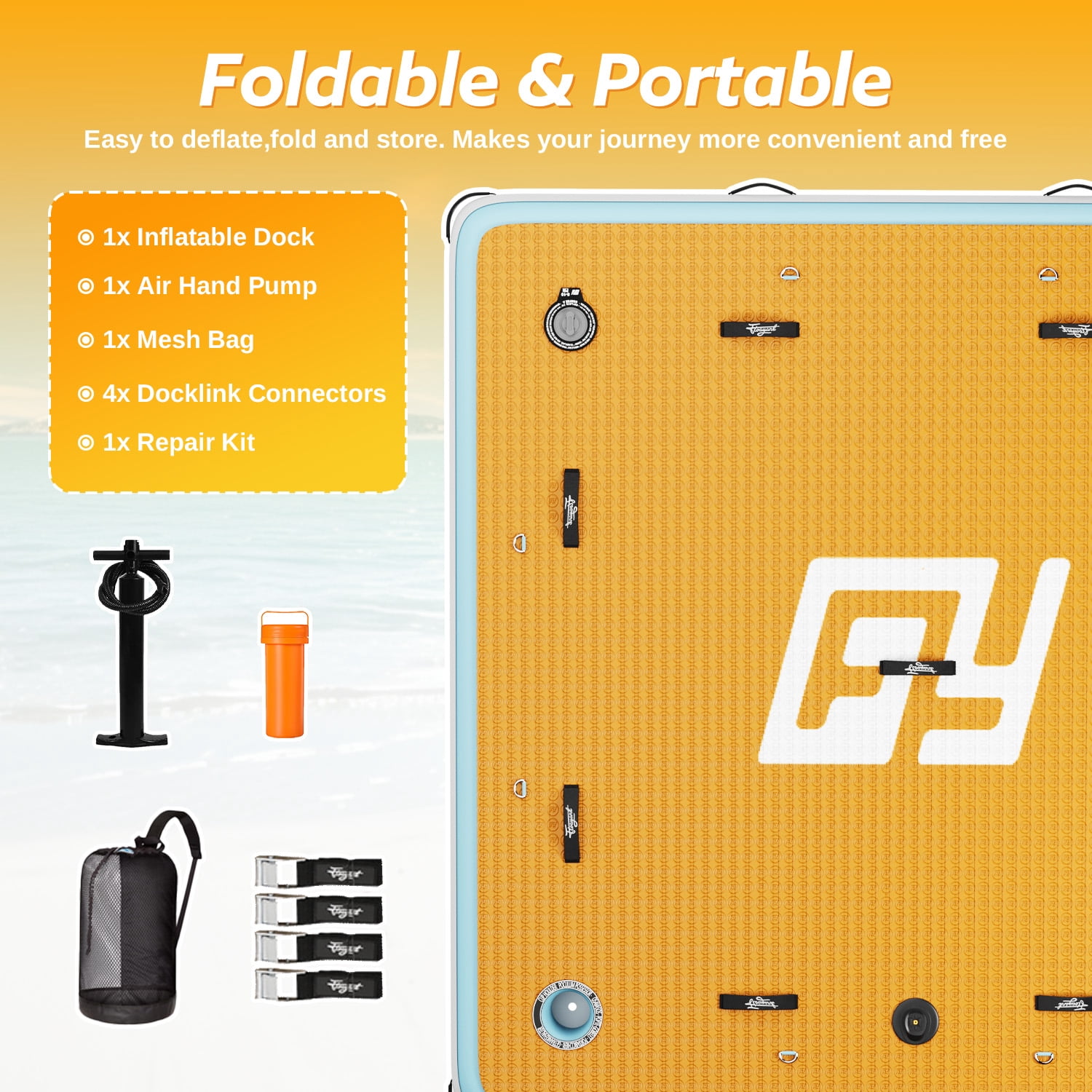 Inflatable Floating Dock | 7x7ft Inflatable Floating Island | Built-in Cup Holders & Action Camera Mounts | 12mm EVA Non-Slip Foam Deck | Inflatable Patio Dock for Lakes, Pools, Boats |
