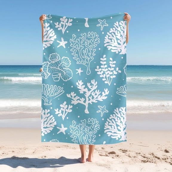 Adult Beach Towel, Modern Simple Beach Towel, Coral Print Bath Towel