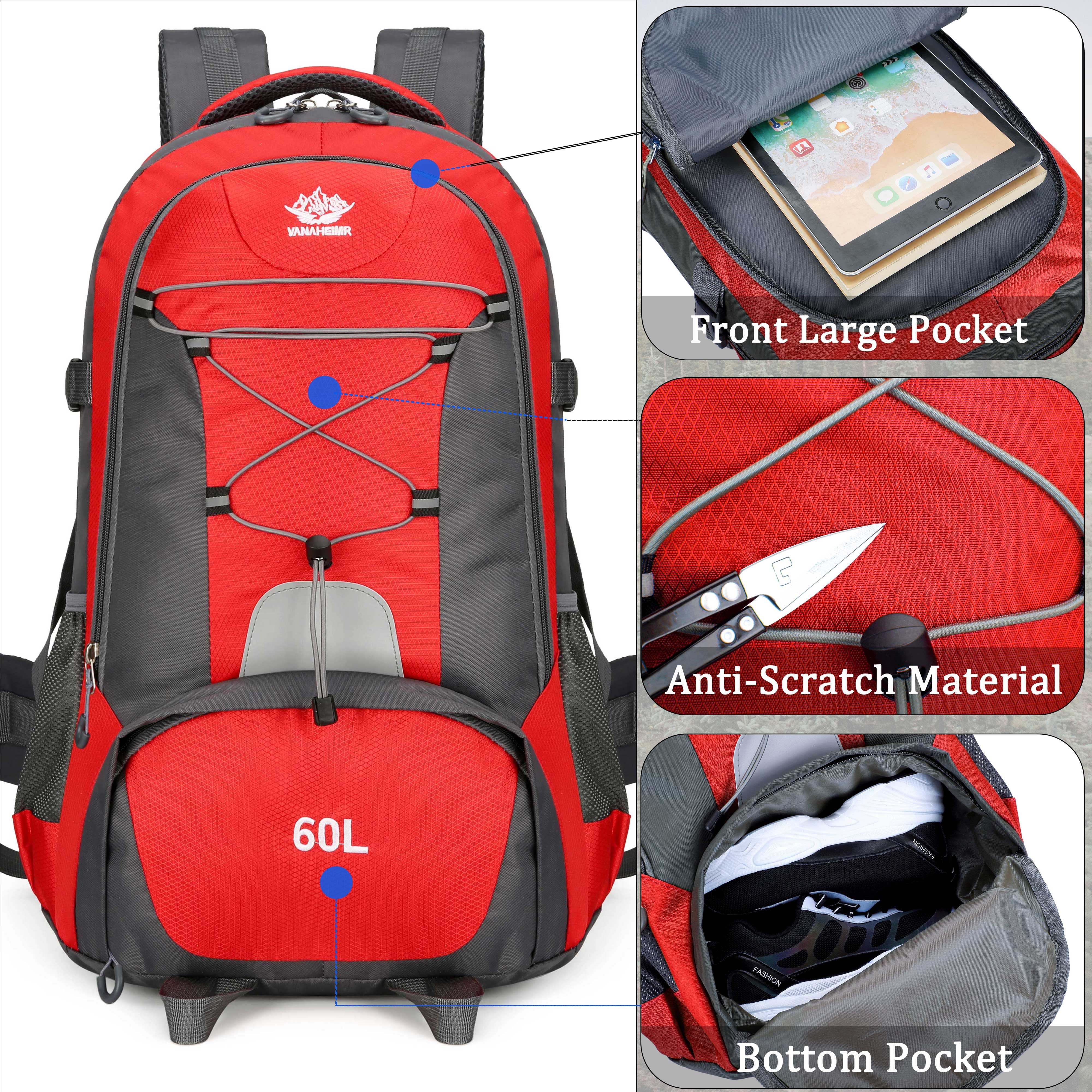 60L Lightweight Hiking Camping Backpack,Hunting Climbing Backpack for Outdoor,Backpack Water Resistant,Tactical Backpack for Men Women