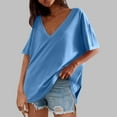 thumbnail image 2 of Taqqpue Plus Size Tops for Women Summer Casual Solid Color Deep V Neck Short Sleeve Blouse Tops Flowy Loose Fit Side Split Drop Shoulder T Shirts, 2 of 6