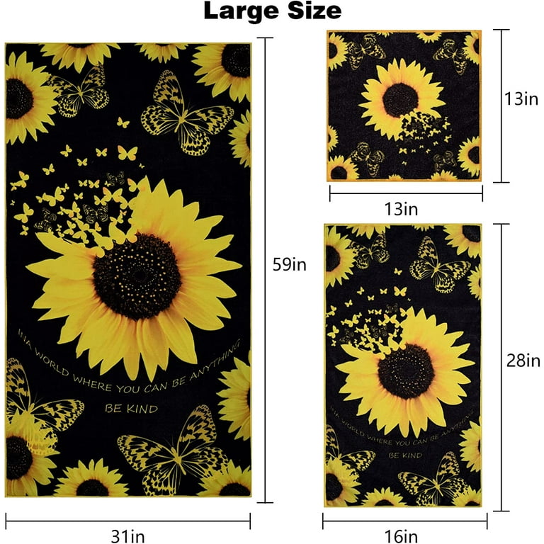Alishomtll 3Pcs Sunflower Bath Towel Set Soft Quick Dry Water Absorbent for Bathroom Gym Beach Walmart