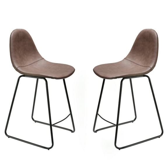 Cortesi Home Gavin 24" Contoured Back Counterstool in faux Brown Leather (Set of 2)