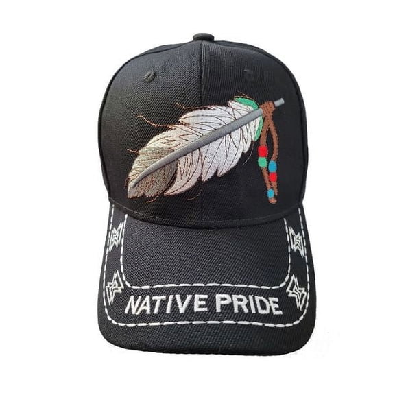 White Feather Native Pride Baseball Cap Embroidered - Black Color - Uni-Sex Style -- FREE USA Shipping -- (CapNp515B)