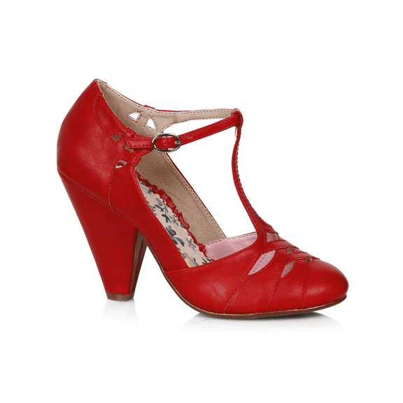 Bp403-Laura, Womens 4" T-Strap Pump With Cut Outs