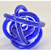 Unusual Art Glass Tube Cobalt Blue Knot Paperweight Figurine 3"