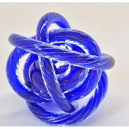 Unusual Art Glass Tube Cobalt Blue Knot Paperweight Figurine 3"