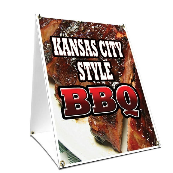 A-frame Sidewalk Kansas City Style Bbq Sign With Graphics On Each Side | 24" X 36" Print Size
