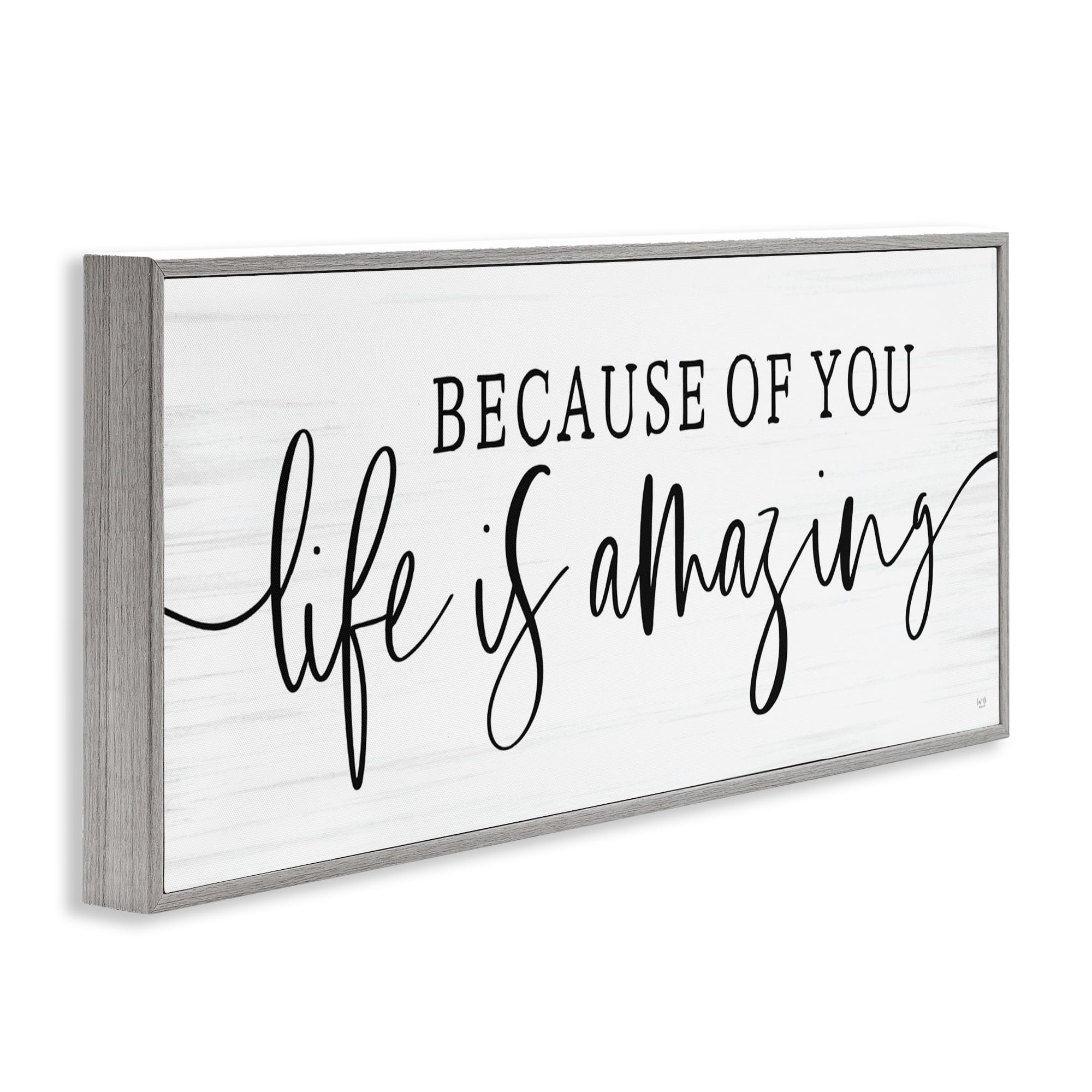 Stupell Industries Because Of You Life Is Amazing Gray Framed Giclee Art, design by Lux + Me Designs