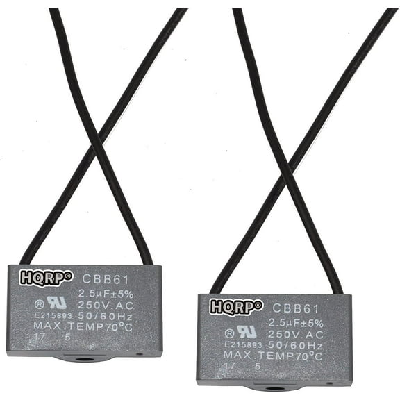 HQRP 2-Pack Ceiling Fan Capacitor CBB61 2.5uf 2-Wire