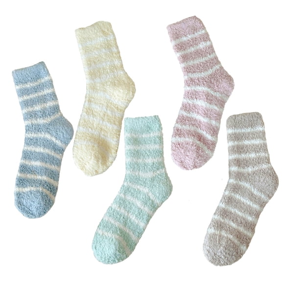 5 Pairs Fuzzy Socks for Women, Soft Comfy Cozy Fluffy Thick Winter Warm Coral Fleece