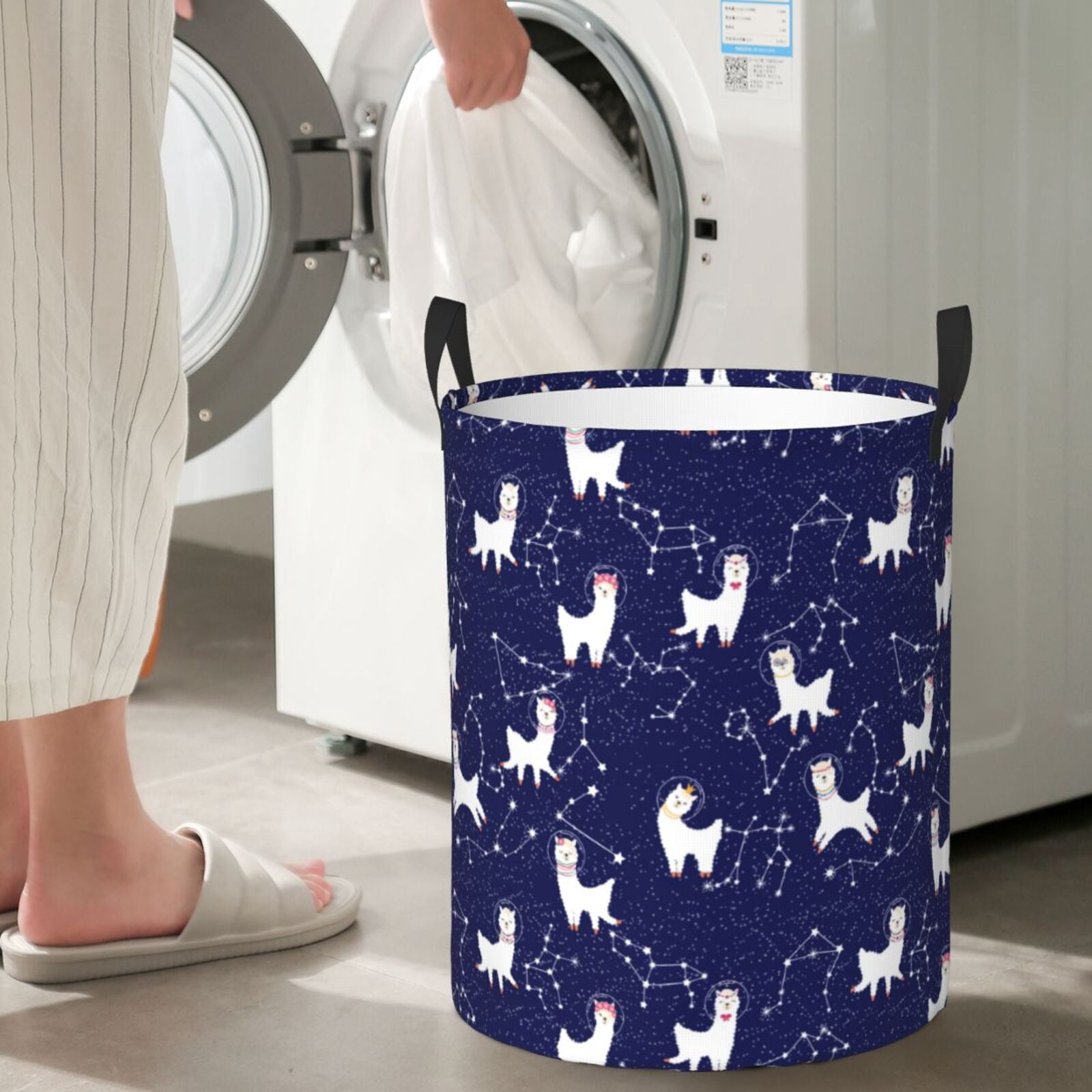 Large Laundry Basket with Handles - Cute Alpaca Starry Sky Kids Baby Dirty Clothes Laundry Hamper for Bedroom Aesthetic