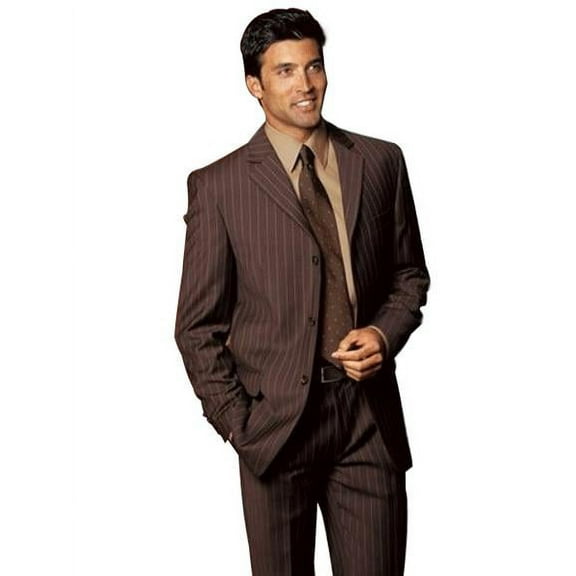 Super 140 Rayon Fabric Two ~ 2 Buttons Stripe Flat Front Pants Regular Fit Side2 Piece Suits - Two Piece Business Suits