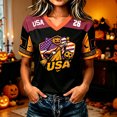 thumbnail image 2 of Domzest Women's USA Pumpkin Soccer Jersey Halloween Elements Raglan V Neck Shirts Color Block Short Sleeve Tee Soccer Viewing, Outdoor & Halloween Gatherings Red S, 2 of 5
