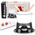 thumbnail image 1 of Juego de ollas para fondue de hierro fundido Mabeeze para queso, chocolate o carne - Olla esmaltada en blanco de 1,6 cuartos - Incluye 6 tenedores para fondue, 1 of 5