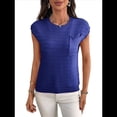 thumbnail image 3 of Suéter Informal de Cuello Redondo y Rayas con Aguja Gruesa para Mujer, Color Azul Oscuro, Talla S, 3 of 8