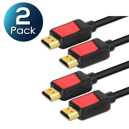 Insten 2-Pack 6' High Speed HDMI Cable version 2.0 6' RED/BLACK [Supports UHD 4K 2160p 3D Smart TV, Full HD 1080p , Multi View Video & (Best Ethernet Cable For Smart Tv)
