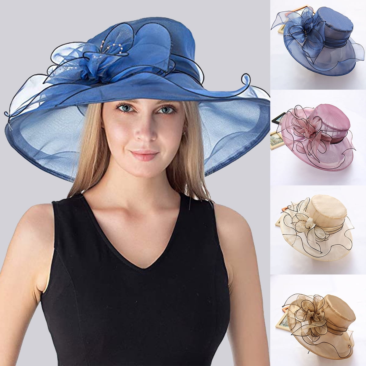 Bucket Hat For Women Derby Hat Wide Brim Ladies Sun Hat Fashion Wedding Top Hat Fascinator Party Cap 