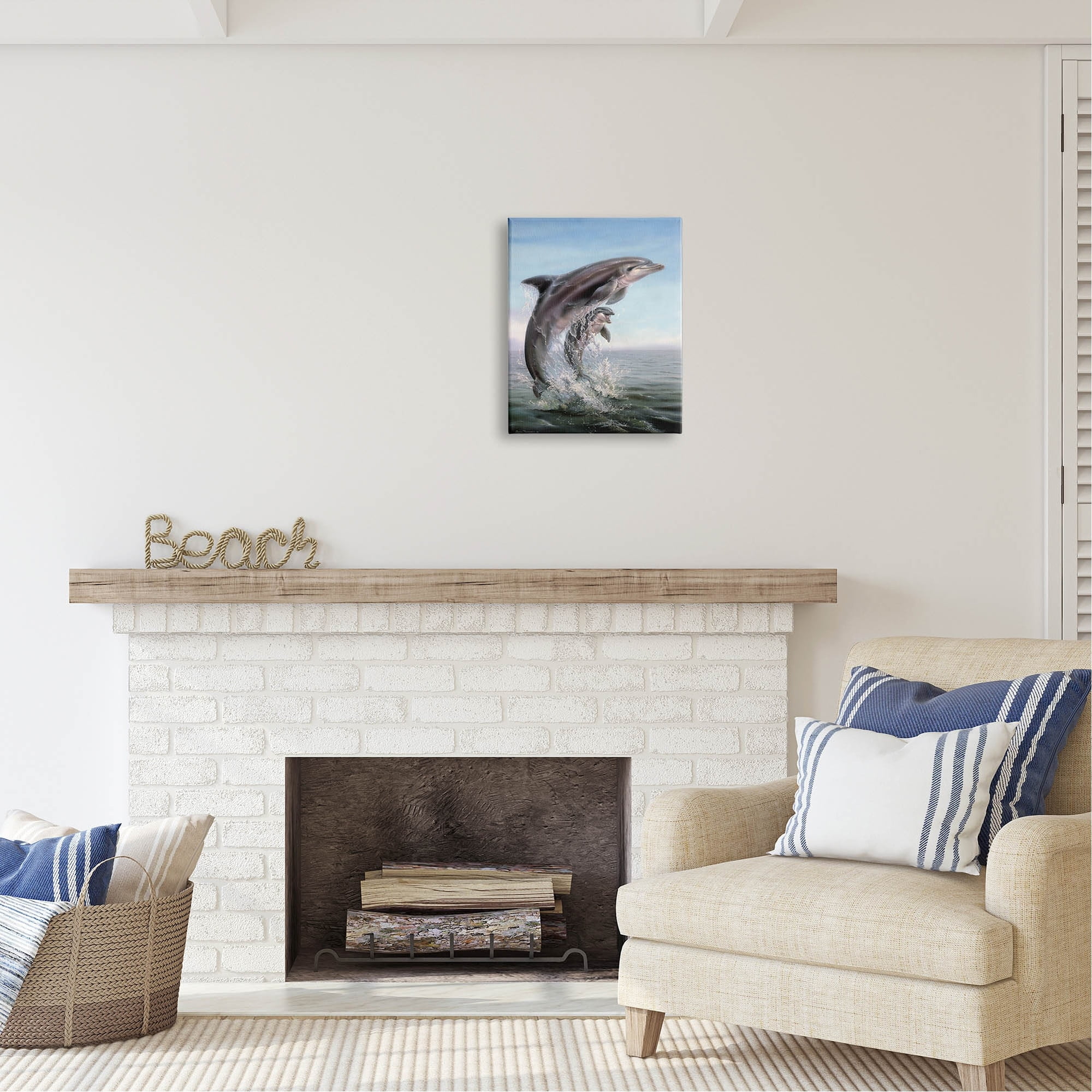 Stupell Industries Breaching Dolphins Water Splash Coastal Painting Gallery Wrapped Canvas Print Wall Art