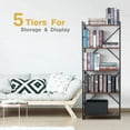 thumbnail image 6 of ALPULON 5-Tier Tall Bookcase Rustic Wood and Metal Standing Bookshelf Industrial Vintage Book Shelf Unit Open Back Modern Office Bookcases, 6 of 8