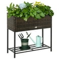 thumbnail image 3 of Outsunny Outdoor Flower Stand with legs, Rattan Wicker Look, Tool Storage Shelf, Portable Design for Herbs, Vegetables, Flowers, Brown, 3 of 10