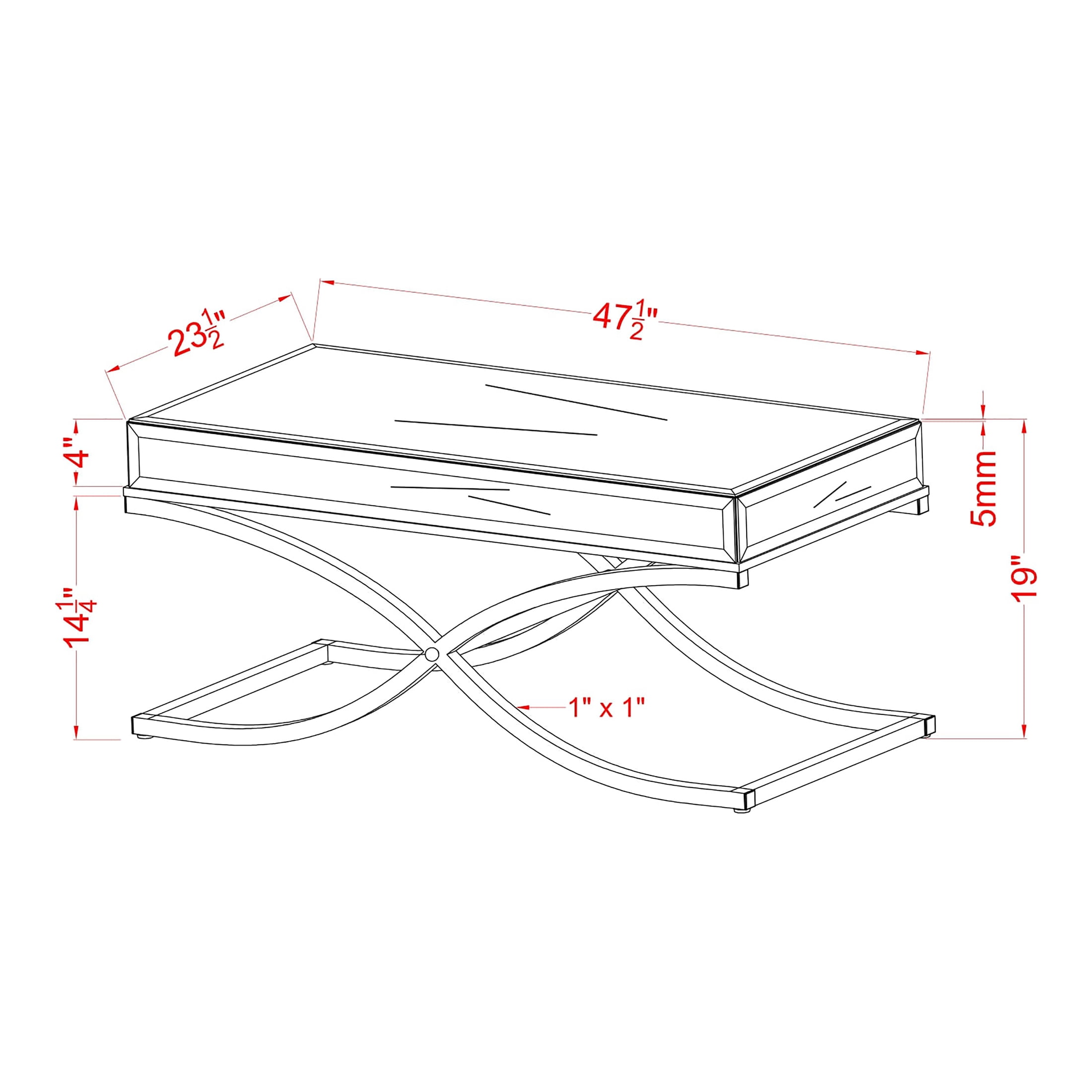 Furniture of America Monna Metal X-Cross Leg Coffee Table, Chrome