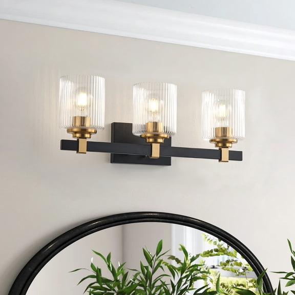 Modern Bathroom Vanity Light, 3-Light Rustic Black and Gold Wall Sconce, Classic Farmhouse Wall Light Fixture for Bedroom Staircase Kitchen Entryway