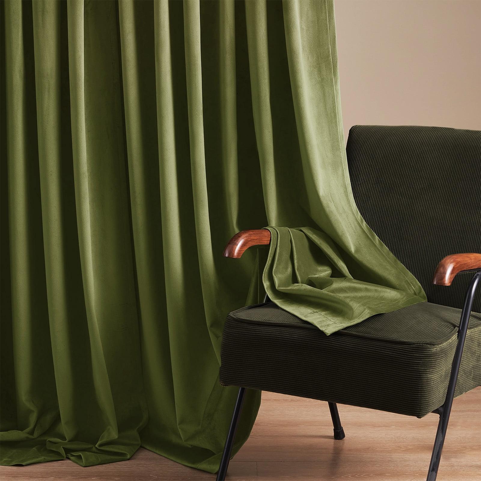 Jainmy Olive Green Velvet Curtains 84 inches 2 Panels, Luxury Blackout Curtains for Bedroom Living Room Thermal Insulated Room Darkening Drapes Back Tab,52"x84"