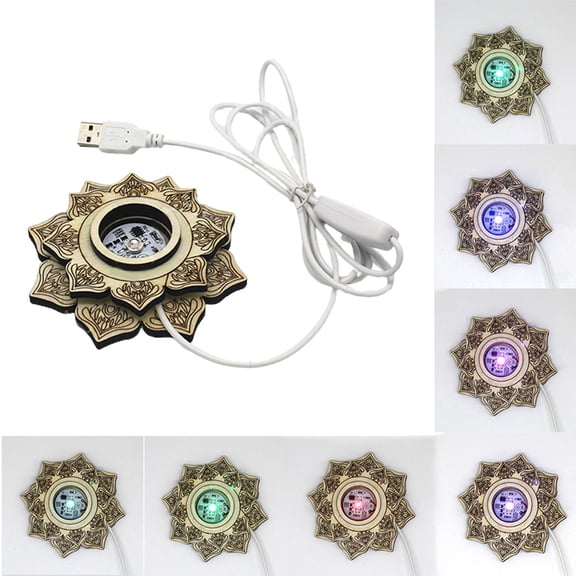 ZPAQI Solid Wood LED Bases Night Light Crystar LED Holder Lamp Base Lotus Shape Tables