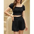 thumbnail image 5 of Women's Two Piece Outfits Elastic High Waisted Shorts Off Shoulder Ruffle Crop Top Casual Short Pant Sets, 5 of 9