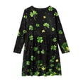 thumbnail image 3 of Girls St Patricks Day Dress Long Sleeve Shamrock Print A-Line Ruffle Skirt Black Green,Size 9-10 T, 3 of 6