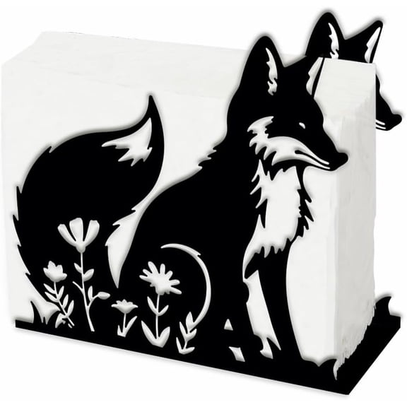 Fox and Flowers Napkin Holder for Tables Animal Iron Napkin Holder Openwork Design Napkin Holders Fox Napkin Stand Practical Decoration for Kitchen Countertop Restaurant