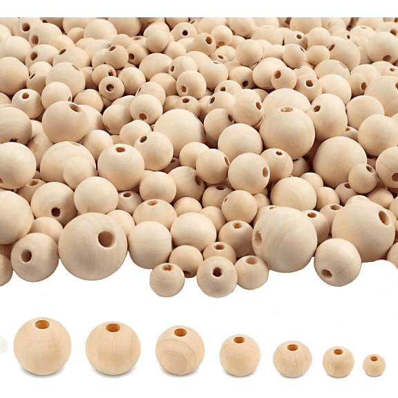 HUANOR 950pcs Wooden Beads for Crafts, 7 Sizes Unfinished Natural Wood Beads Bulk (6mm-20mm), Assorted Spacer Beads for Macrame, Garland, Jewelry Making, Farmhouse Decor & DIY Projects
