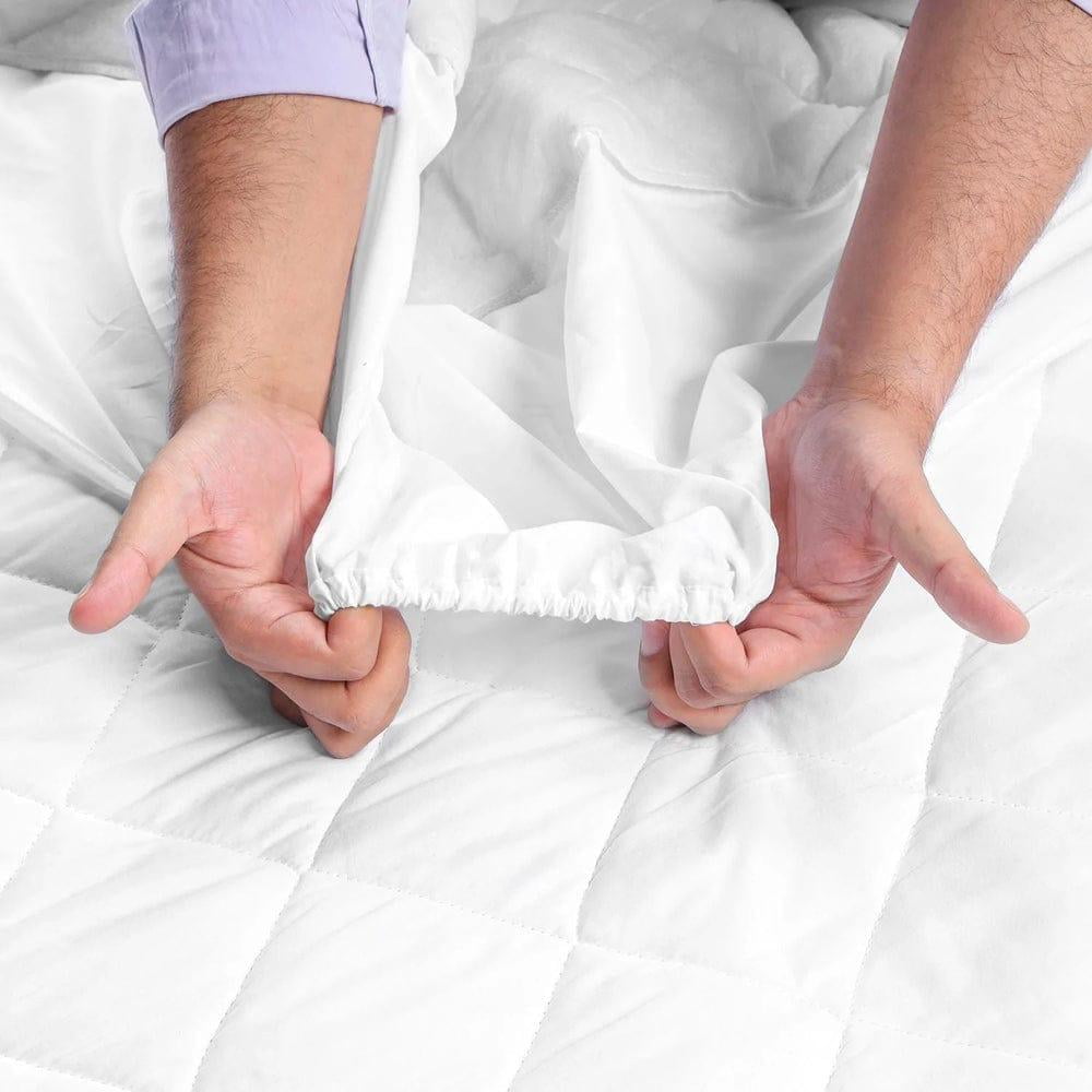 100% Waterproof Quilted Twin-XL Mattress Protector Mattress Pad Cover Size (80in x 39in) Stretches Up To 16in Deep - Soft and Fluffy Machine Washable Mattress cover - White Twin-XL