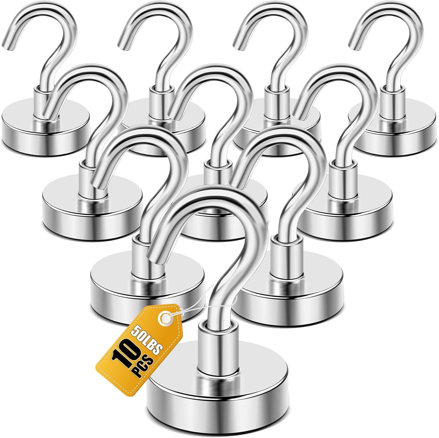 RGHJAR-Magnetic Hooks, 50 LB Heavy Duty Magnet with Hook, 10 Packs Strong Rare Earth Neodymium Magnets for Hanging, Magnetics Hanger for Curtain, Home, Kitchen, Workplace