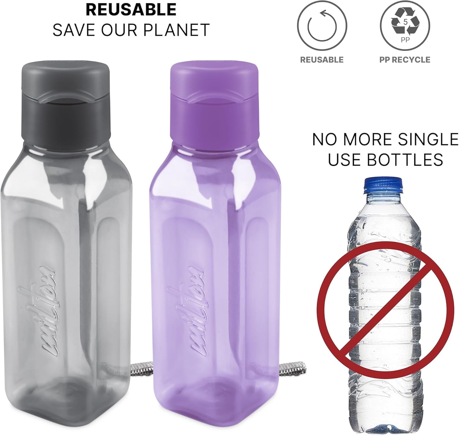 MILTON 4 Pack 10oz Reusable Water Bottles with Carry Strap – pastel