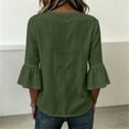 thumbnail image 6 of thefmos Women's Fall Winter V Neck 3/4 Sleeve Blouses Ruffle Button Down Casual Solid Tops Loose Pullover Sweater Shirts for Work Travel, Green XL, 6 of 8