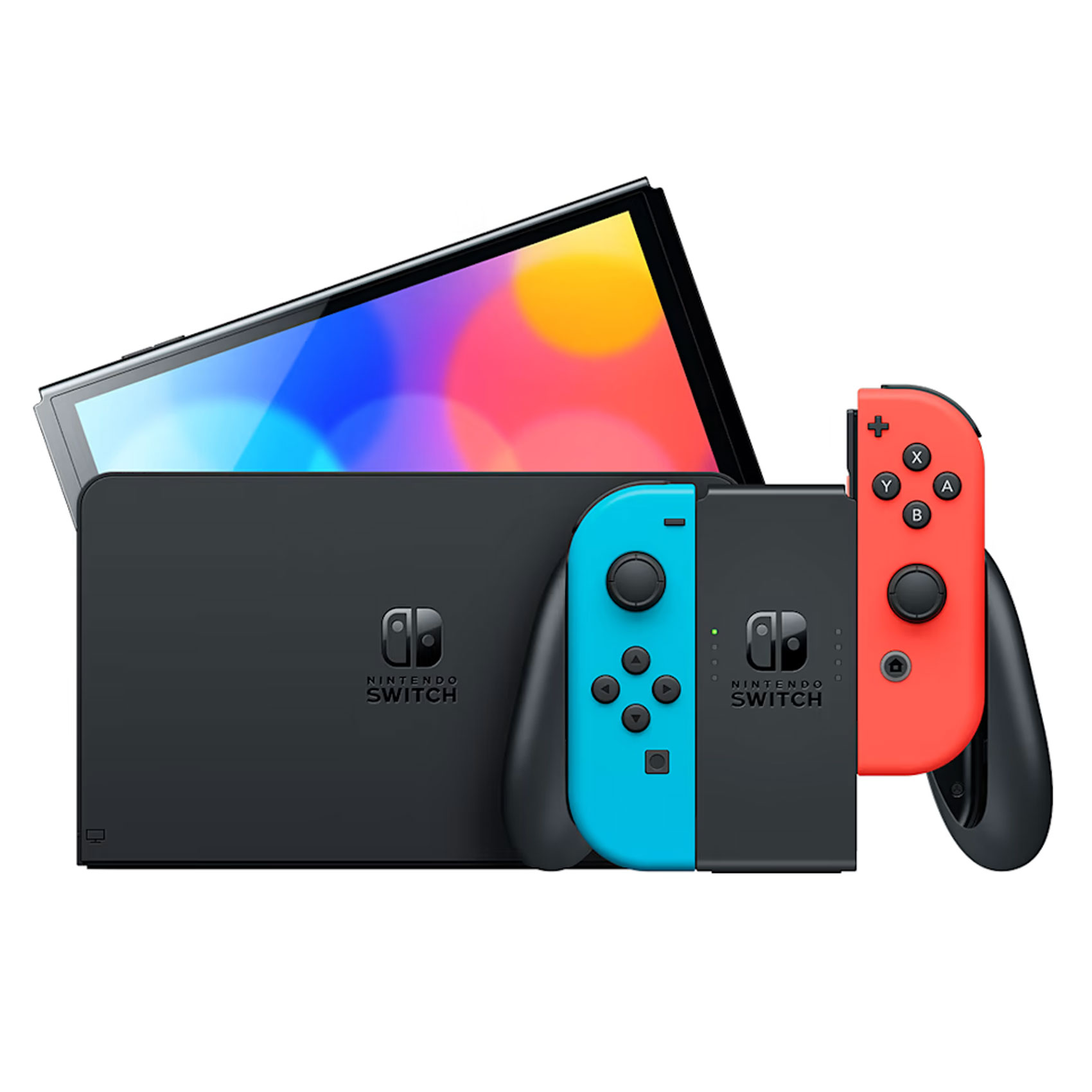 Pre-Owned Nintendo Switch OLED Model Neon Blue/Neon Red Set with BOLT AXTION Cleaning Kit HDMI Bundle