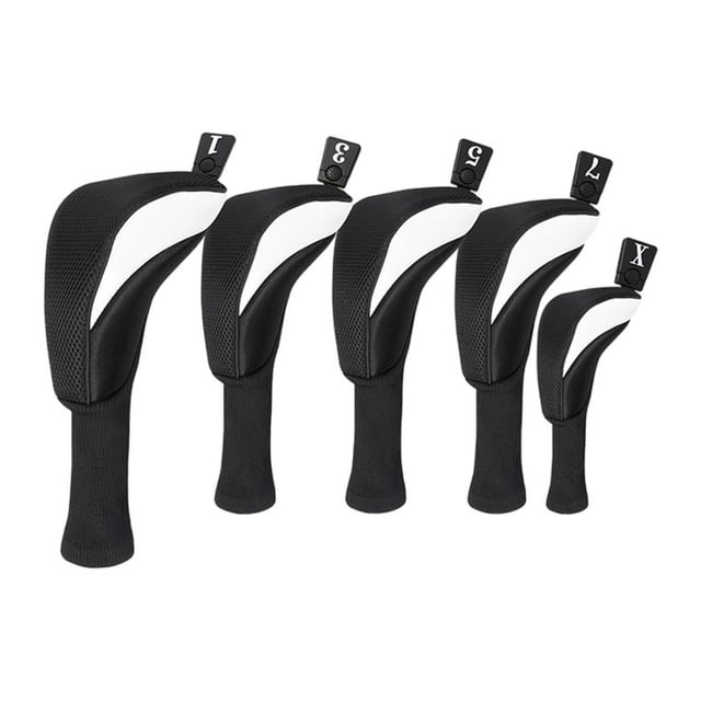 koolsoo 5Pcs Golf covers Golf Cover Wear Resistant Fashion Protector Protective Sleeve for Adults Golfer Equipment Black