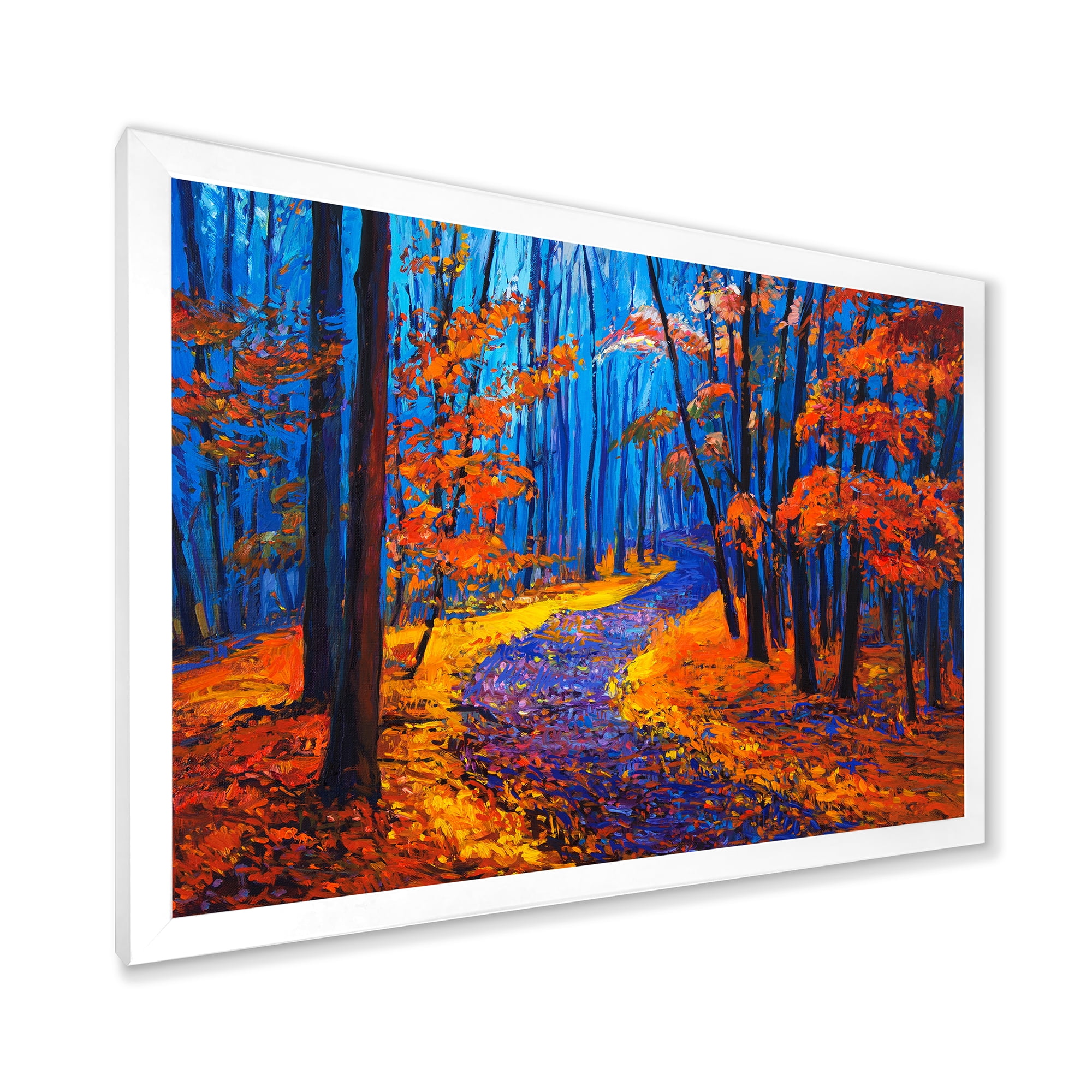 Designart 'Orange Autumn Landscape With Little Road I' Traditional Framed Art Print