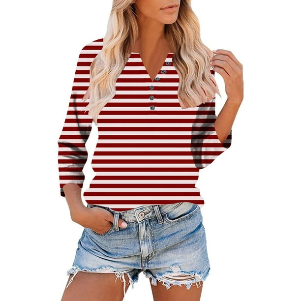 mfyjkho Tops Para Mujer, Camiseta Holgada Con Cuello En V Y Mangas Tres Cuartos Y Raglán Para Mujer Tops Y Blusas Para Mujer Xxxl