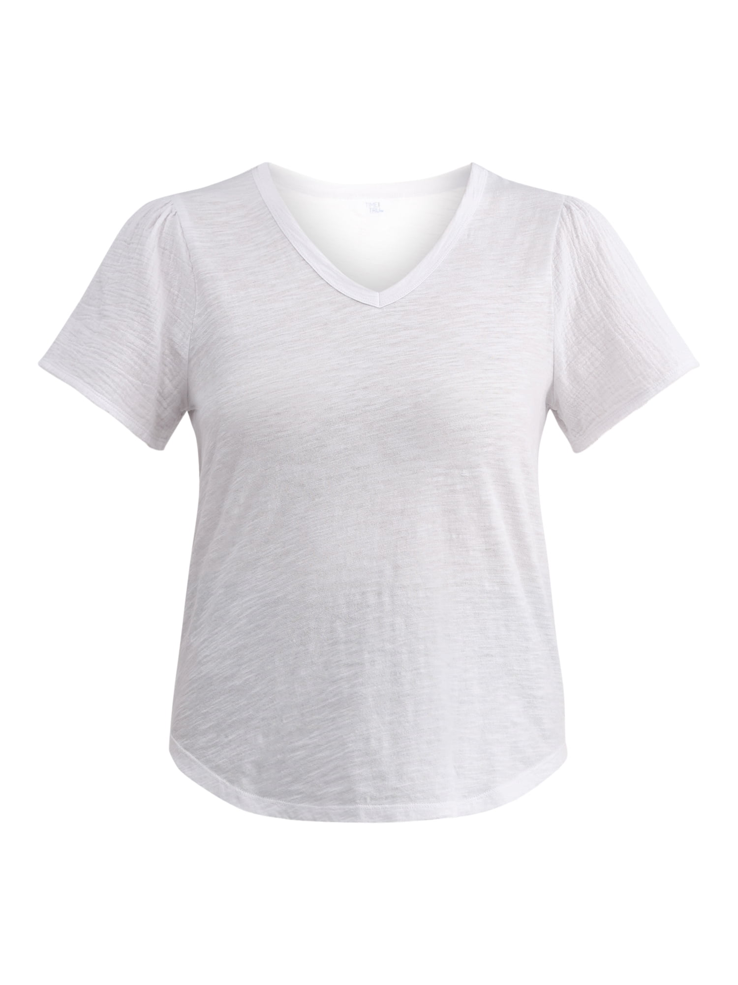 Time and Tru Women's Cotton Mixed Fabric V Neck Tee, Sizes XS-XXXL
