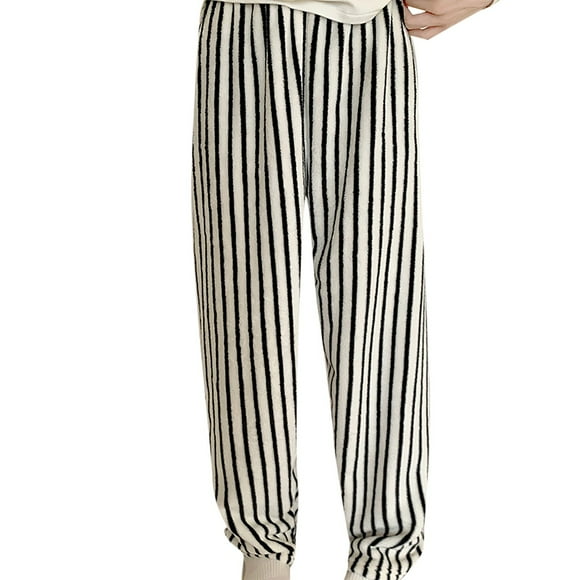 SGMVNU Fleece Pajama Pants Women Fuzzy Cozy Loungewear Cartoon Printed Warm Winter Sleepwear Comfy Classic Elastic Waist Plaid Homewear(White, XL)