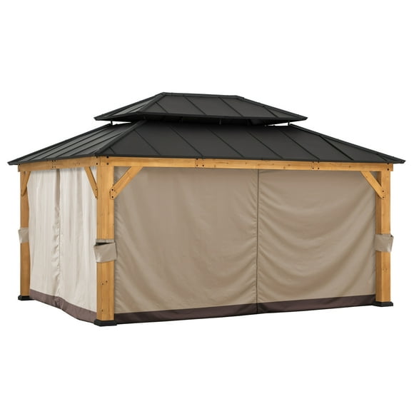 Sunjoy Universal Replacement Privacy Curtain,Waterproof Privacy Curtains 4-Panel Screen Walls for 12 x 16 ft Gazebo, Patio & Backyard Protection