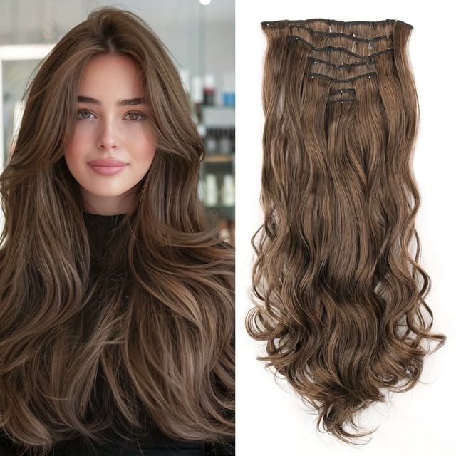 Typpkmm 7 Unids/Set 16 Clips ExtensióN De Cabello Negro Largo Liso Pelo Natural Ombre Peluca Fibra Resistente Al Calor Para Peinado De Mujer