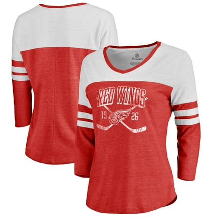 Detroit Red Wings Fanatics Branded Women's Vintage Collection Line Shift Color Block Three-Quarter Sleeve Tri-Blend T-Shirt -