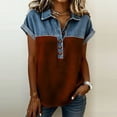 thumbnail image 2 of DAFPZW Denim Patchwork Shirt for Women Cap Sleeve Button Work Tops Lightweight Breathable Soft Casual Blouse Tees, 2 of 5