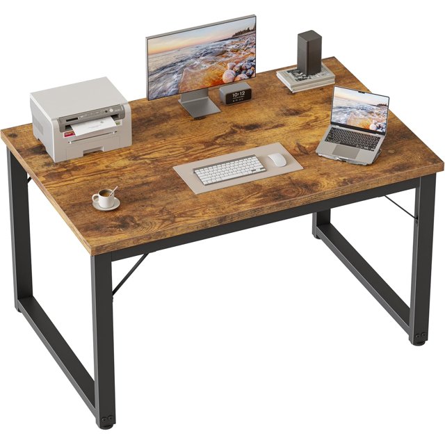 unbranded 40 Inch Computer Desk, 1" Thick Modern Simple Study Writing Table, Heavy Duty Industrial Office Desk for Home Bedroom Workstation, Brown