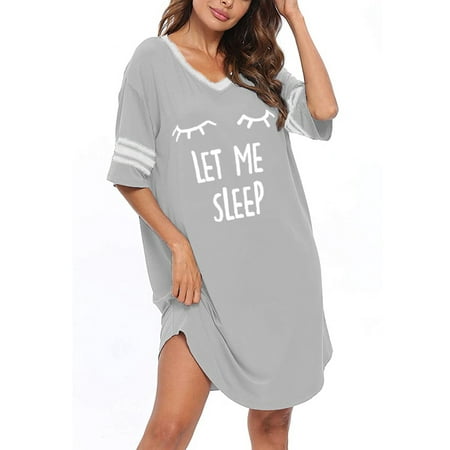 

Delou Sleep Shirts for Women Short Sleeve Cotton Novelty Night Shirts V Neck Oversized Nightgowns Cute Printed Night dress