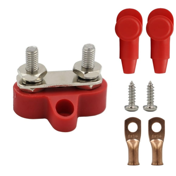 Battery Terminal Block M6 Stainless Steel Heavy Duty for Car RV Truck Red Red 2x Studs Gasket