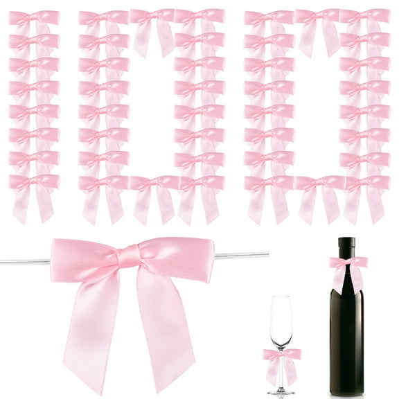 100 Pcs Polyester Twist Tie Bow Versatile Bow with Twist Ties for Crafts Present Wrapping Treat Bags Party Favors Wedding Decorations